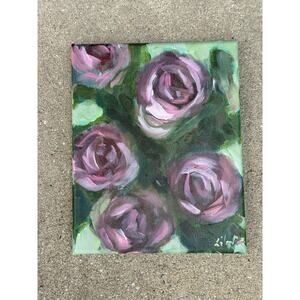 OOAK Original Acrylic Floral Wall Art Canvas Painting Signed Unframed 8X10 in
